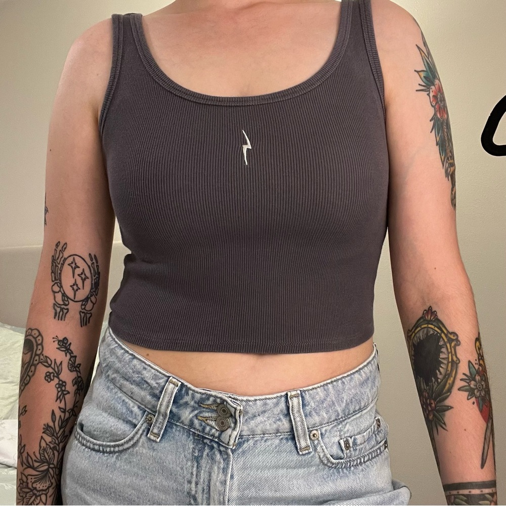 Garage Charcoal Ribbed Cropped Tank Top